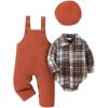 imageRenotemy Baby Boy Clothes Flannel Plaid BodysuitCorduroy OverallsBeret Hat 3Pcs Fall Winter Outfits for 324 Months BoysBrown