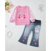imageRenotemy Toddler Baby Girl Clothes Fall Winter Outfits Gifts Sweatshirt Bell Bottom Jeans Pants for 12Months5 Year GirlsPink Cat
