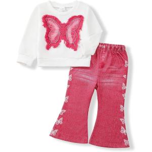 imageRenotemy Toddler Baby Girl Clothes Fall Winter Outfits Gifts Sweatshirt Bell Bottom Jeans Pants for 12Months5 Year GirlsPink Butterfly