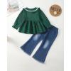 imageRenotemy Toddler Baby Girl Clothes Fall Winter Outfits Long Sleeve Shirts Denim Jeans Flare Pants Set for Girls 12Months5TGreen