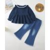 imageRenotemy Toddler Baby Girl Clothes Fall Winter Outfits Long Sleeve Shirts Denim Jeans Flare Pants Set for Girls 12Months5TNavy Blue