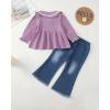 imageRenotemy Toddler Baby Girl Clothes Fall Winter Outfits Long Sleeve Shirts Denim Jeans Flare Pants Set for Girls 12Months5TPurple