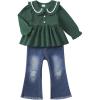 imageRenotemy Toddler Baby Girl Clothes Fall Winter Outfits Long Sleeve Shirts Denim Jeans Flare Pants Set for Girls 12Months5TGreen