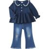 imageRenotemy Toddler Baby Girl Clothes Fall Winter Outfits Long Sleeve Shirts Denim Jeans Flare Pants Set for Girls 12Months5TNavy Blue