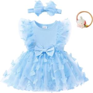 imageRenotemy Newborn Baby Girl Lace Romper Infant Summer Boho Flower Tulle Dress Party Gifts Newborn Photography OutfitsBlue Butterfly