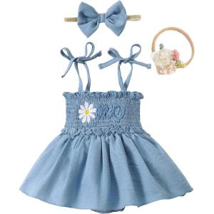 imageRenotemy Newborn Baby Girl Lace Romper Infant Summer Boho Flower Tulle Dress Party Gifts Newborn Photography OutfitsDenim Blue