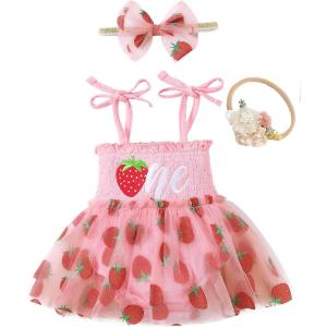imageRenotemy Newborn Baby Girl Lace Romper Infant Summer Boho Flower Tulle Dress Party Gifts Newborn Photography OutfitsStrawberry