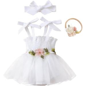 imageRenotemy Newborn Baby Girl Lace Romper Infant Summer Boho Flower Tulle Dress Party Gifts Newborn Photography OutfitsWhite