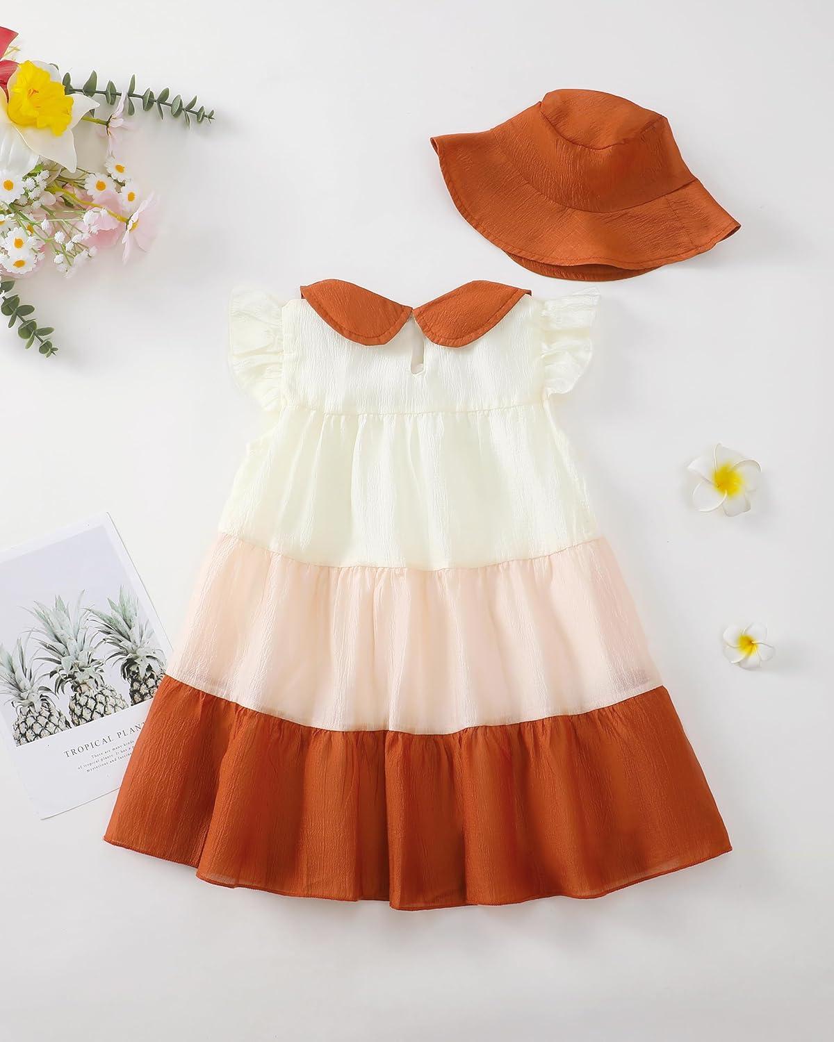 imageRenotemy Infant Baby Girl Dresses Toddler Girl Clothes Summer Cotton Linen Boho Smocked Sundress Gift for Girls with HatBrown
