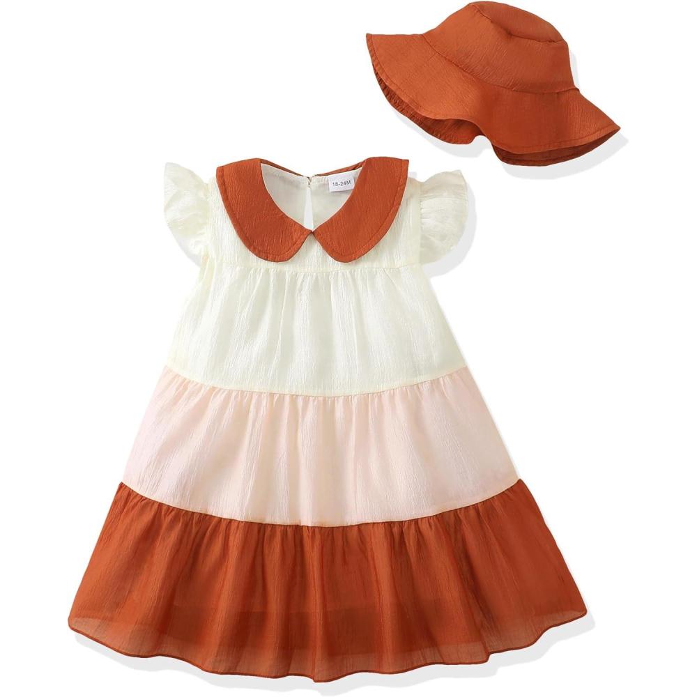 imageRenotemy Infant Baby Girl Dresses Toddler Girl Clothes Summer Cotton Linen Boho Smocked Sundress Gift for Girls with HatBrown