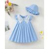 imageRenotemy Infant Baby Girl Dresses Toddler Girl Clothes Summer Cotton Linen Boho Smocked Sundress Gift for Girls with HatBlue