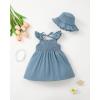 imageRenotemy Infant Baby Girl Dresses Toddler Girl Clothes Summer Cotton Linen Boho Smocked Sundress Gift for Girls with HatDenim Blue