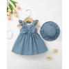 imageRenotemy Infant Baby Girl Dresses Toddler Girl Clothes Summer Cotton Linen Boho Smocked Sundress Gift for Girls with HatDenim Blue