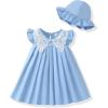 imageRenotemy Infant Baby Girl Dresses Toddler Girl Clothes Summer Cotton Linen Boho Smocked Sundress Gift for Girls with HatBlue