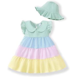 imageRenotemy Infant Baby Girl Dresses Toddler Girl Clothes Summer Cotton Linen Boho Smocked Sundress Gift for Girls with HatMulticolor