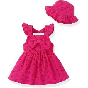 imageRenotemy Infant Baby Girl Dresses Toddler Girl Clothes Summer Cotton Linen Boho Smocked Sundress Gift for Girls with HatRose Red