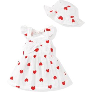 imageRenotemy Infant Baby Girl Dresses Toddler Girl Clothes Summer Cotton Linen Boho Smocked Sundress Gift for Girls with HatWhite