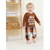 imageRenotemy Newborn Baby Boy Fall Clothes Long Sleeve Letter Printed Rompers Plaid Pants Hat Outfits Clothing Set 018 MonthsBrown