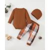 imageRenotemy Newborn Baby Boy Fall Clothes Long Sleeve Letter Printed Rompers Plaid Pants Hat Outfits Clothing Set 018 MonthsBrown