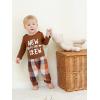 imageRenotemy Newborn Baby Boy Fall Clothes Long Sleeve Letter Printed Rompers Plaid Pants Hat Outfits Clothing Set 018 MonthsBrown