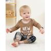 imageRenotemy Newborn Baby Boy Fall Clothes Long Sleeve Letter Printed Rompers Plaid Pants Hat Outfits Clothing Set 018 MonthsKhaki
