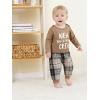 imageRenotemy Newborn Baby Boy Fall Clothes Long Sleeve Letter Printed Rompers Plaid Pants Hat Outfits Clothing Set 018 MonthsKhaki