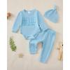 imageRenotemy Newborn Baby Boy Fall Clothes Long Sleeve Letter Printed Rompers Plaid Pants Hat Outfits Clothing Set 018 MonthsLight Blue
