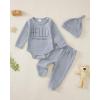 imageRenotemy Newborn Baby Boy Fall Clothes Long Sleeve Letter Printed Rompers Plaid Pants Hat Outfits Clothing Set 018 MonthsLight Grey