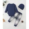 imageRenotemy Newborn Baby Boy Fall Clothes Long Sleeve Letter Printed Rompers Plaid Pants Hat Outfits Clothing Set 018 MonthsNavy Blue