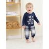 imageRenotemy Newborn Baby Boy Fall Clothes Long Sleeve Letter Printed Rompers Plaid Pants Hat Outfits Clothing Set 018 MonthsNavy Blue