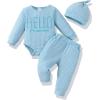 imageRenotemy Newborn Baby Boy Fall Clothes Long Sleeve Letter Printed Rompers Plaid Pants Hat Outfits Clothing Set 018 MonthsLight Blue