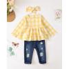 imageRenotemy Baby Girl Clothes Toddler Girl Clothes Outfits Infant Clothing Jeans Pants Set Cute Clothes Set for GirlsYellow Plaid Denim