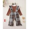 imageRenotemy Newborn Baby Girl Clothes Fall Winter Outfit Ribbed Romper Plaid Overalls Jumpsuit Infant Girl Outfits 018 MonthsBrown Plaid