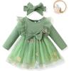 imageRenotemy Baby Girl Flower Dress Fall Winter Tutu Tulle Princess Wedding Birthday Party Dresses for Newborn Girls 018 MonthsGreen