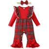 imageRenotemy Newborn Baby Girl Clothes Fall Winter Outfit Ribbed Romper Plaid Overalls Jumpsuit Infant Girl Outfits 018 MonthsRed Plaid