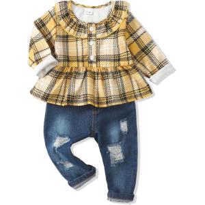 imageRenotemy Baby Girl Clothes Toddler Girl Clothes Outfits Infant Clothing Jeans Pants Set Cute Clothes Set for GirlsMulticolor Plaid Denim