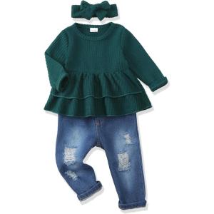 imageRenotemy Baby Girl Clothes Toddler Girl Clothes Outfits Infant Clothing Jeans Pants Set Cute Clothes Set for GirlsSolid Green