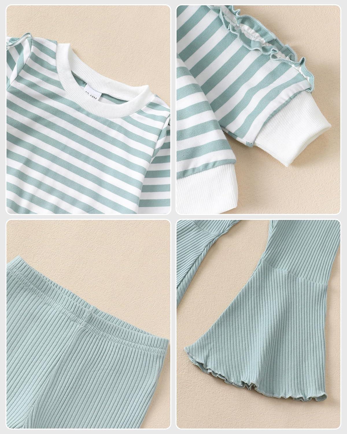 imageRenotemy Toddler Baby Girl Clothes Fall Winter Outfits Ruffle Sleeve Crew Neck Sweatshirts Flare Pants Set 12Months4 YearGreen