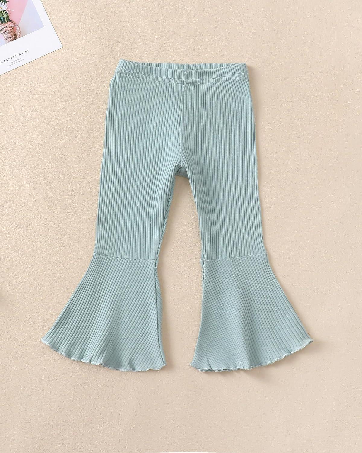 imageRenotemy Toddler Baby Girl Clothes Fall Winter Outfits Ruffle Sleeve Crew Neck Sweatshirts Flare Pants Set 12Months4 YearGreen