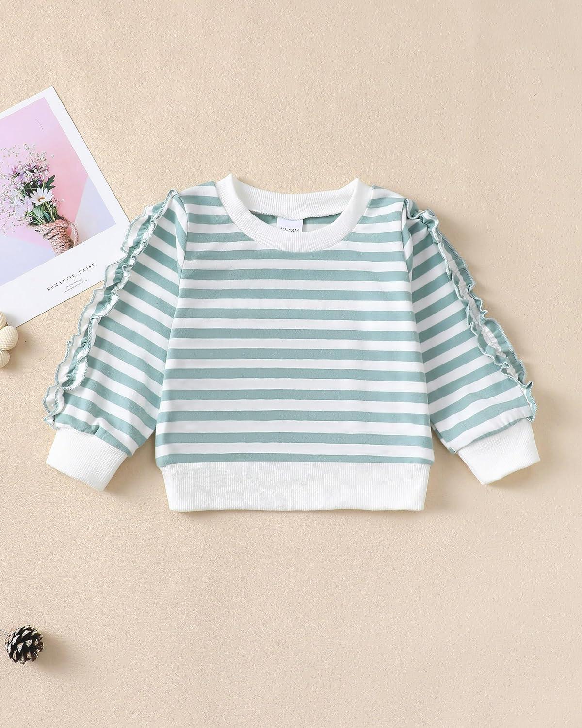 imageRenotemy Toddler Baby Girl Clothes Fall Winter Outfits Ruffle Sleeve Crew Neck Sweatshirts Flare Pants Set 12Months4 YearGreen