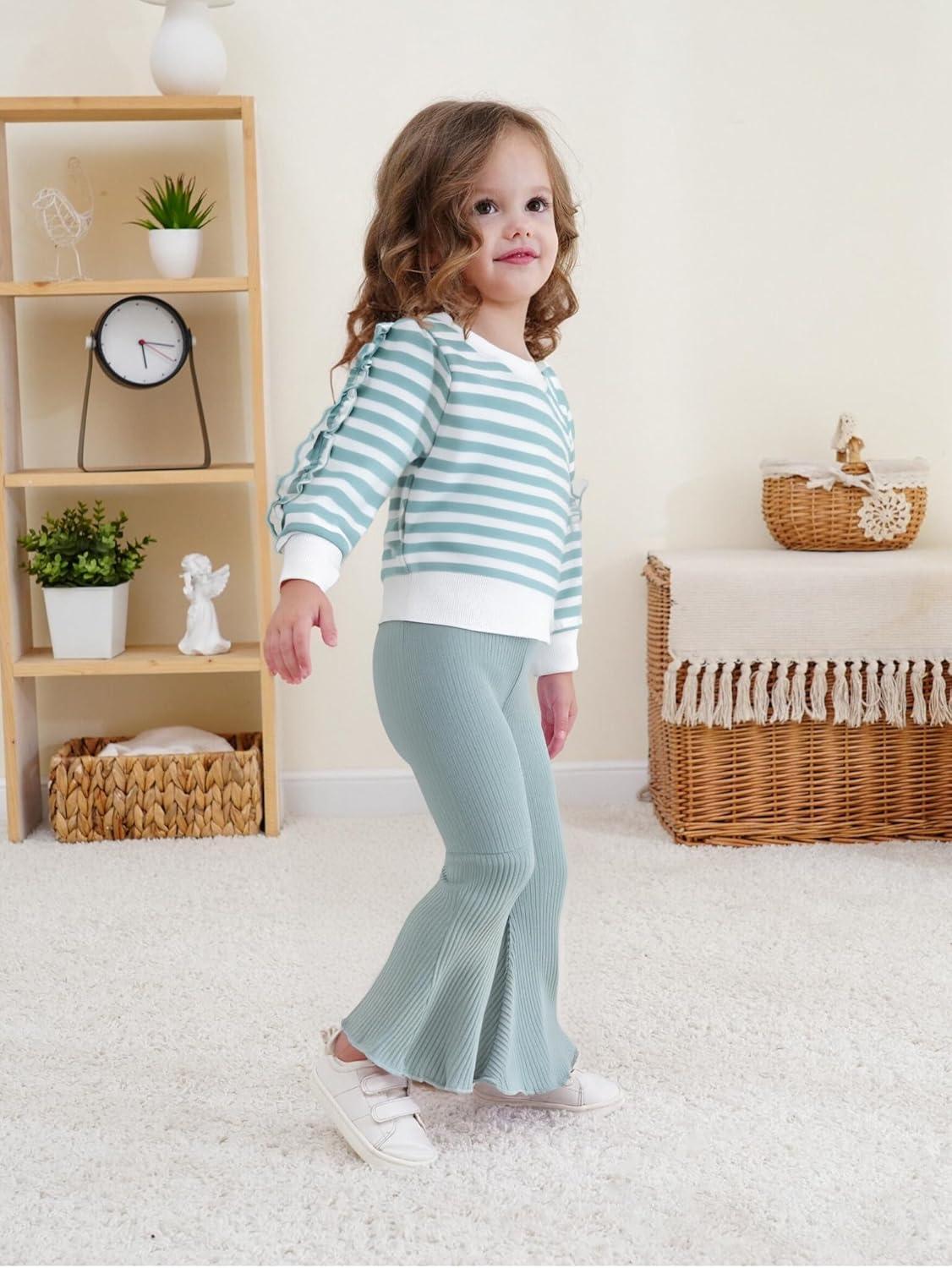imageRenotemy Toddler Baby Girl Clothes Fall Winter Outfits Ruffle Sleeve Crew Neck Sweatshirts Flare Pants Set 12Months4 YearGreen