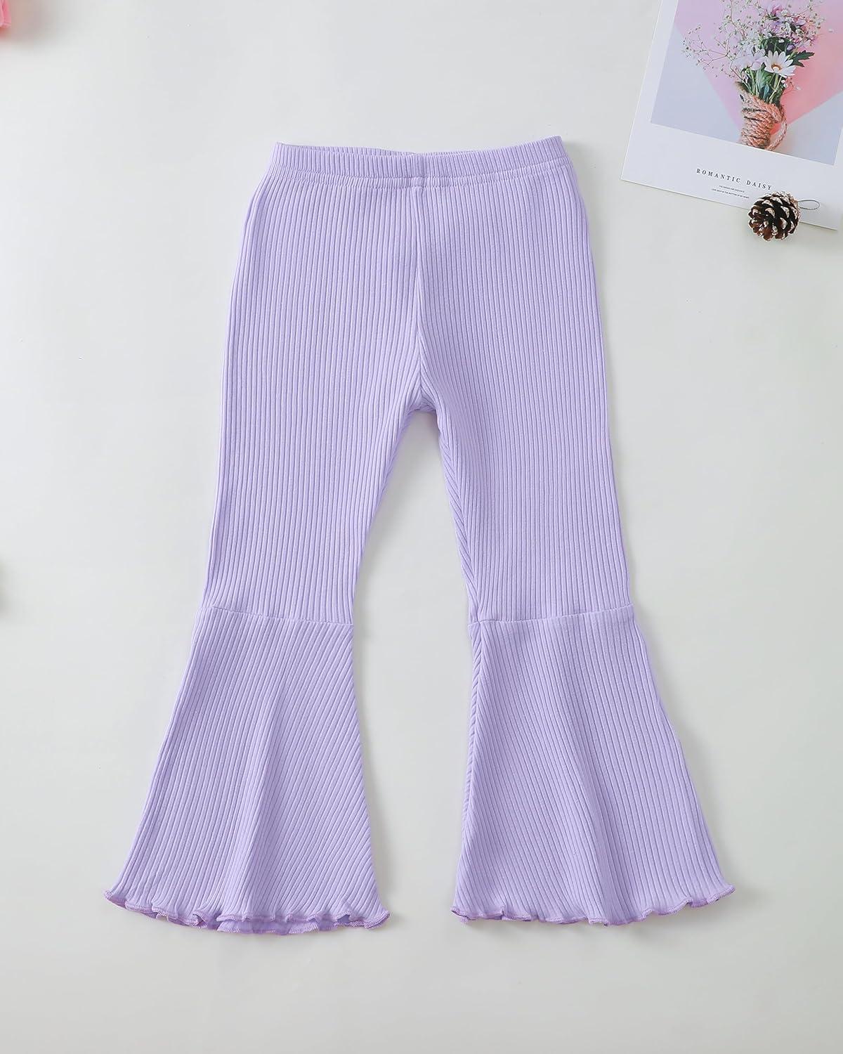 imageRenotemy Toddler Baby Girl Clothes Fall Winter Outfits Ruffle Sleeve Crew Neck Sweatshirts Flare Pants Set 12Months4 YearLight Pink