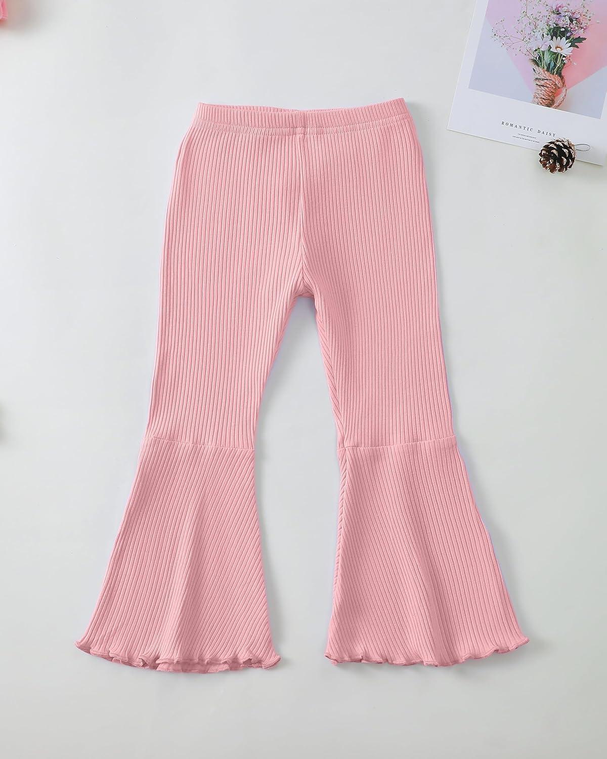 imageRenotemy Toddler Baby Girl Clothes Fall Winter Outfits Ruffle Sleeve Crew Neck Sweatshirts Flare Pants Set 12Months4 YearPink Bow