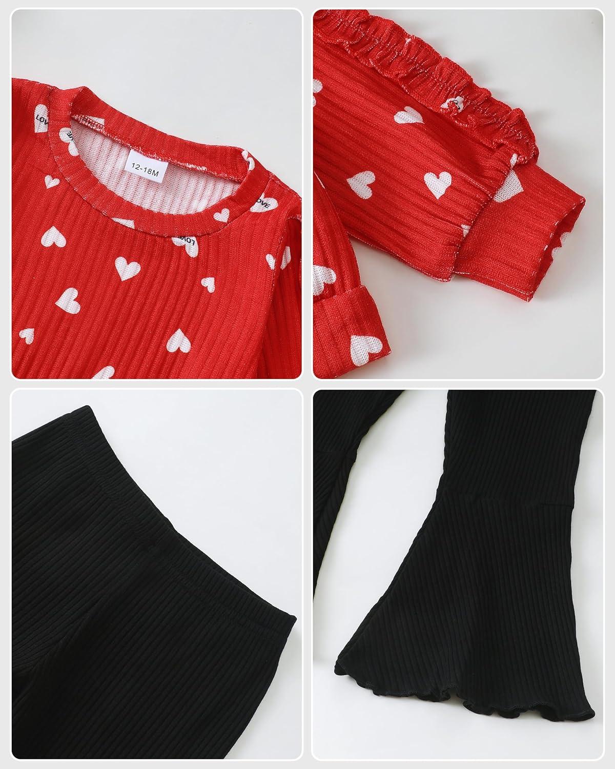 imageRenotemy Toddler Baby Girl Clothes Fall Winter Outfits Ruffle Sleeve Crew Neck Sweatshirts Flare Pants Set 12Months4 YearRed Heart