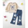imageRenotemy Toddler Baby Girl Clothes Fall Winter Outfits Gifts Sweatshirt Jeans Bell Bottom Pants Set for 12Months5 Year GirlsKhaki Butterfly