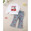imageRenotemy Toddler Baby Girl Clothes Fall Winter Outfits Gifts Sweatshirt Jeans Bell Bottom Pants Set for 12Months5 Year GirlsWhite Cherry