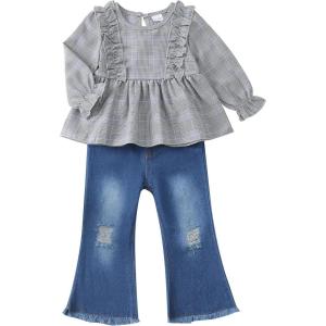imageRenotemy Toddler Baby Girl Clothes Fall Winter Outfits Gifts Sweatshirt Jeans Bell Bottom Pants Set for 12Months5 Year GirlsGrey