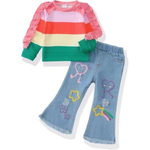 imageRenotemy Toddler Baby Girl Clothes Fall Winter Outfits Gifts Sweatshirt Jeans Bell Bottom Pants Set for 12Months5 Year GirlsMulticolor